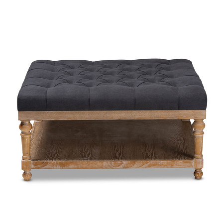 Baxton Studio Kelly Charcoal Linen Upholstered and Greywashed Wood Cocktail Ottoman 164-10651
